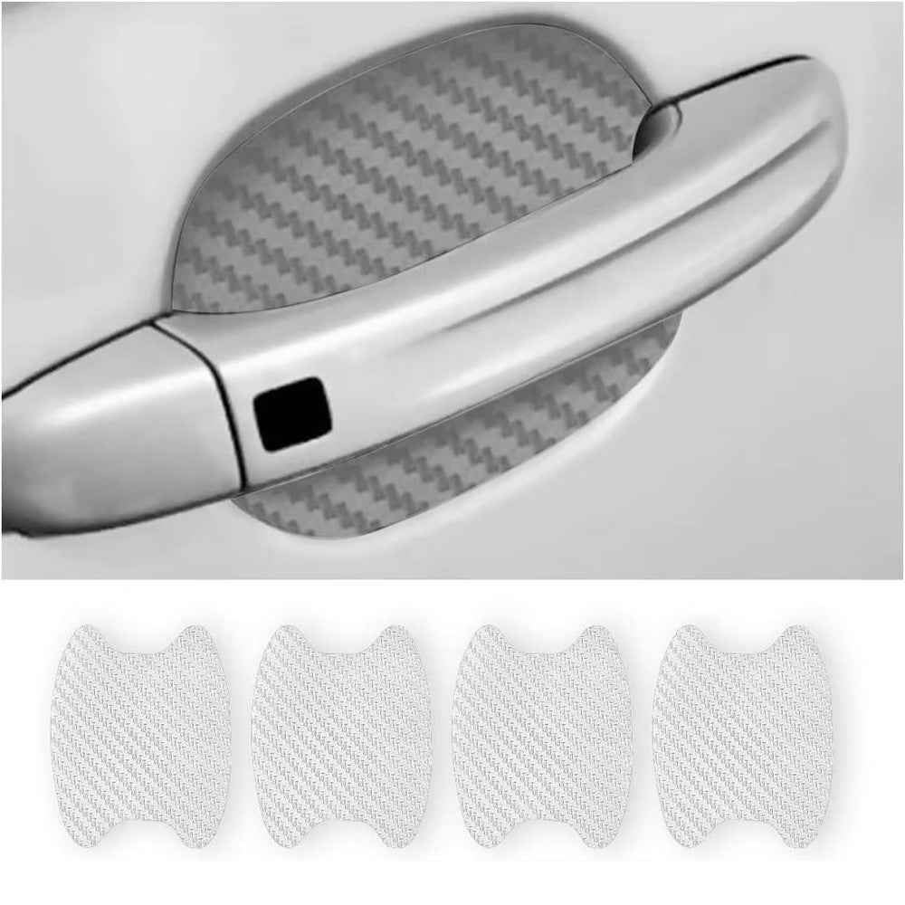 4Pcs Car Door Handle Cup Protector Carbon Fiber Sticker Anti Scratch Paint Protection Decal - White