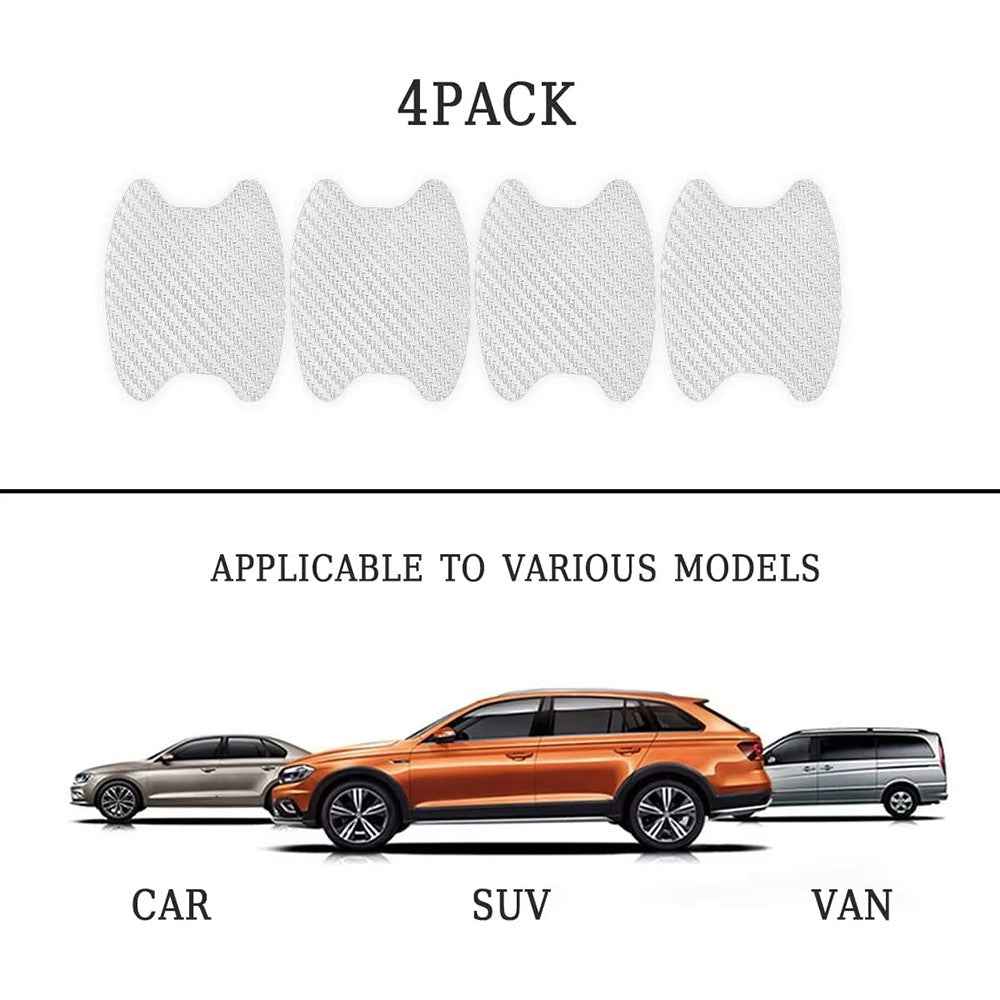 4Pcs Car Door Handle Cup Protector Carbon Fiber Sticker Anti Scratch Paint Protection Decal - White