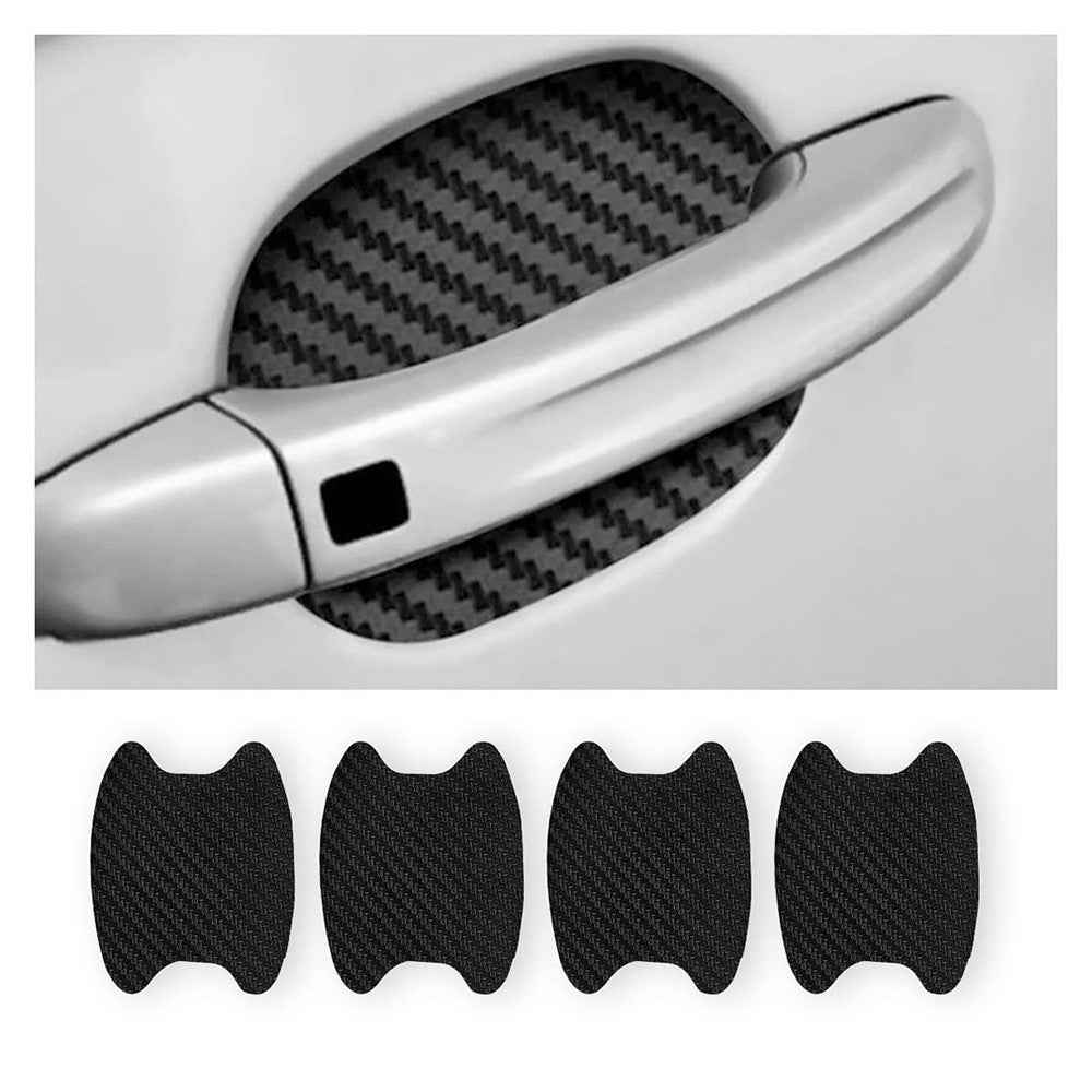 4Pcs Car Door Handle Cup Protector Carbon Fiber Sticker Anti Scratch Paint Protection Decal - Black