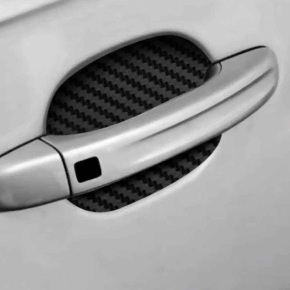 4Pcs Car Door Handle Cup Protector Carbon Fiber Sticker Anti Scratch Paint Protection Decal - Black