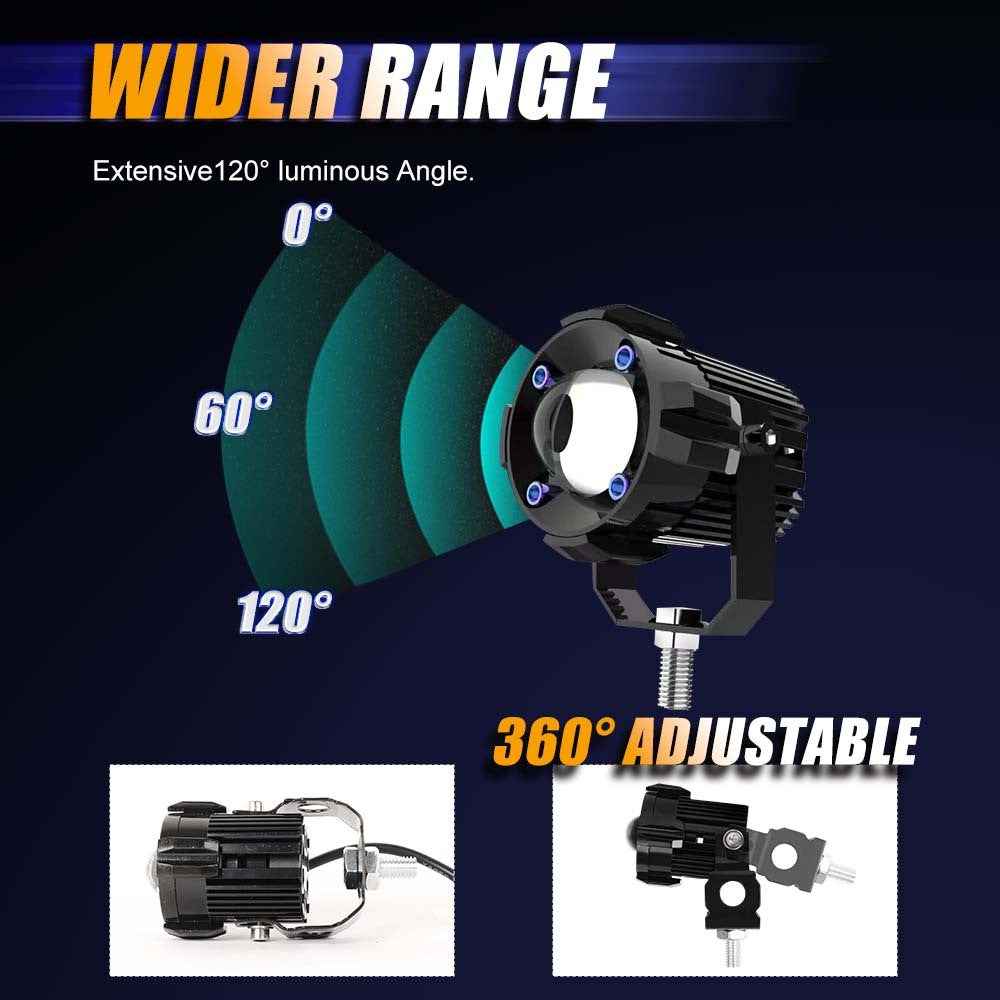 2Pcs Motorcycle LED Spotlight Aluminum Shell White Yellow Light High Power Headlight with Cooling Fan