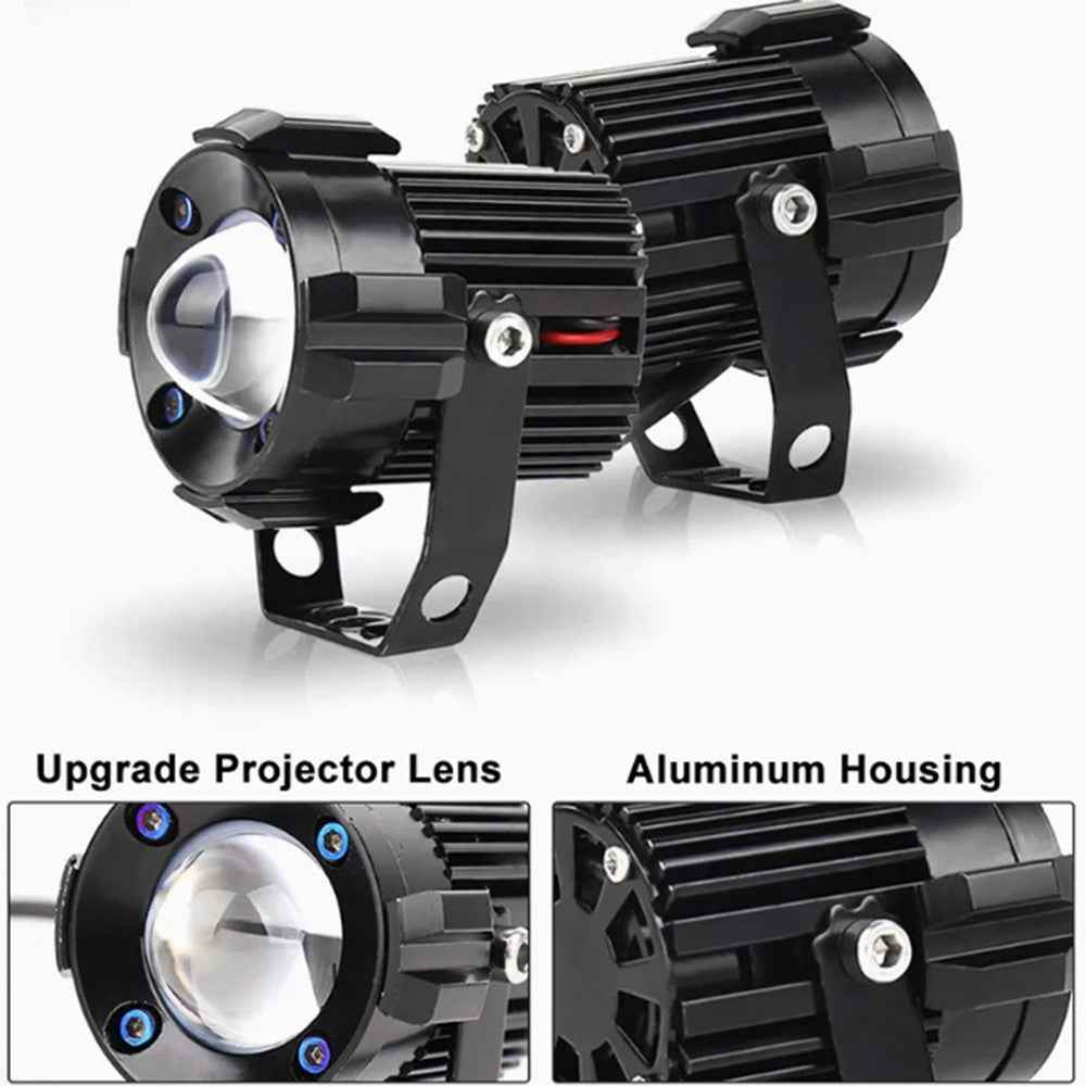 2Pcs Motorcycle LED Spotlight Aluminum Shell White Yellow Light High Power Headlight with Cooling Fan