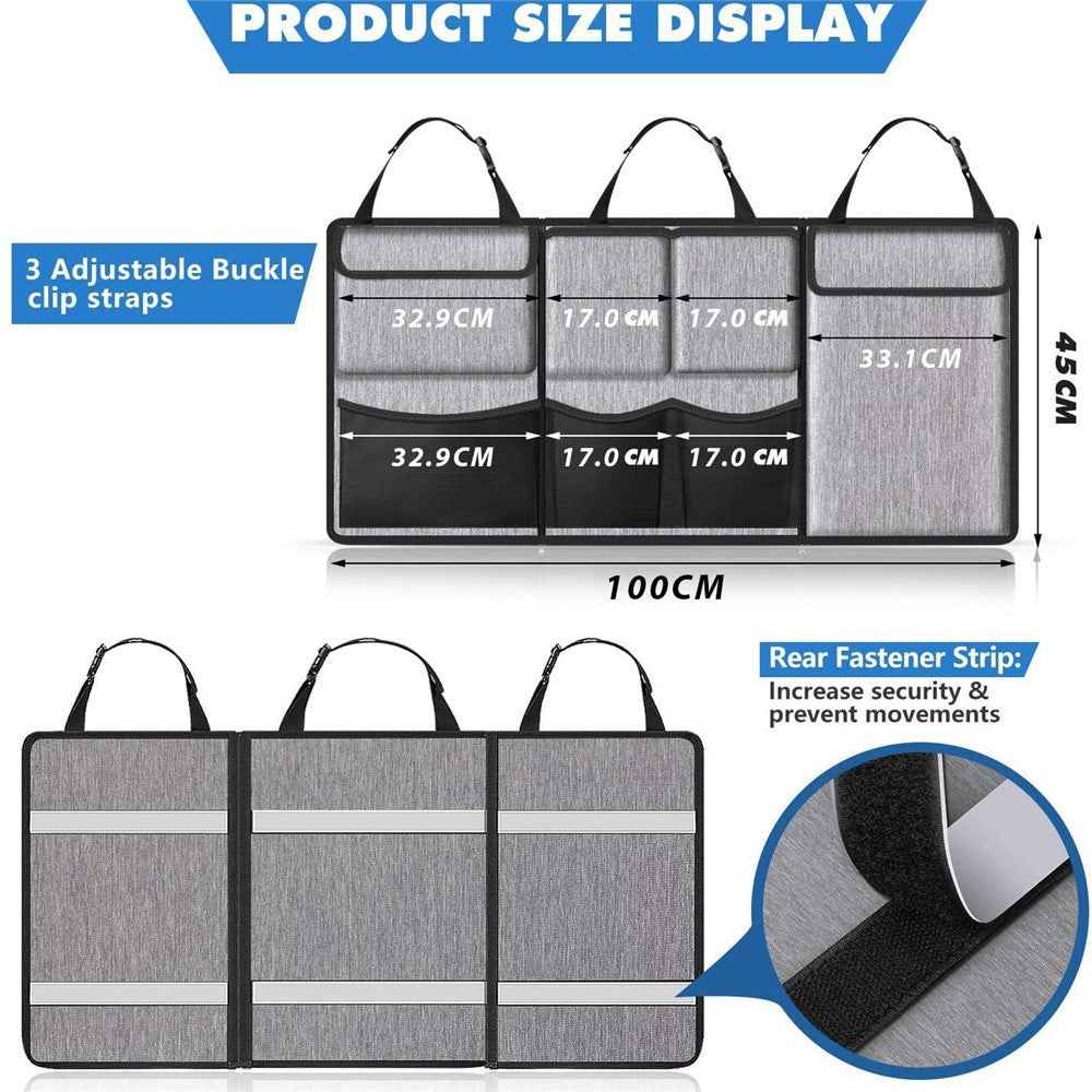 Car Trunk Organizer Sundries Storage Bag Oxford Cloth Multi-Pocket Backseat Hanging Pouch - Grey