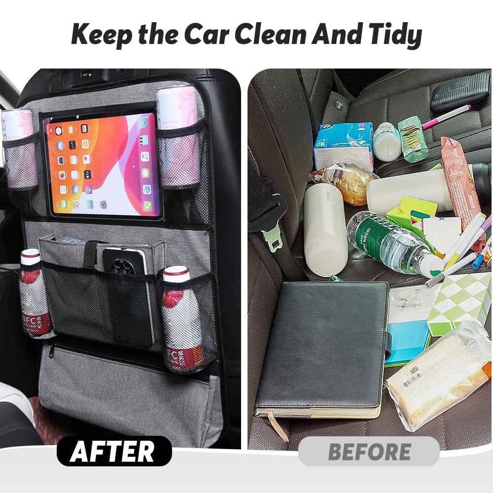 Car Seat Back Organizer with Transparent Pocket Oxford Fabric Storage Bag Multi-Pocket Hanging Pouch - Grey
