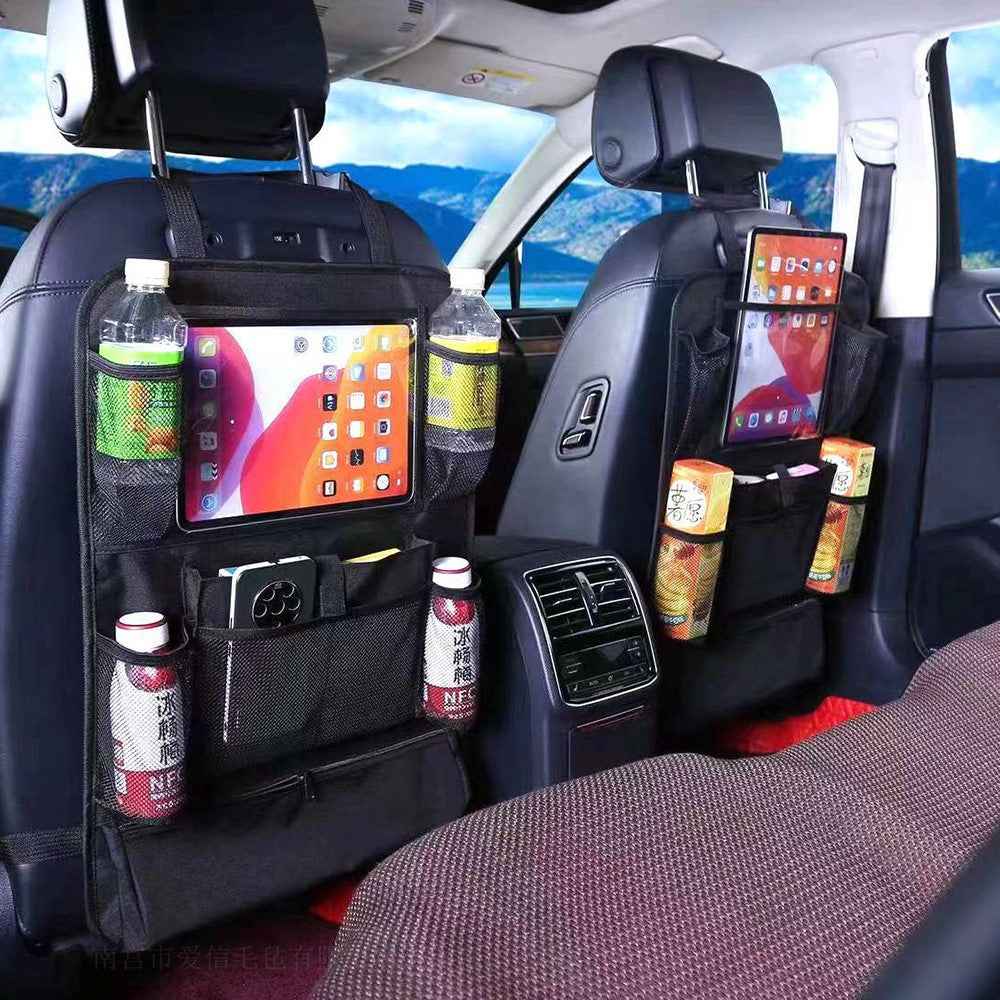 Car Seat Back Organizer with Transparent Pocket Oxford Fabric Storage Bag Multi-Pocket Hanging Pouch - Grey