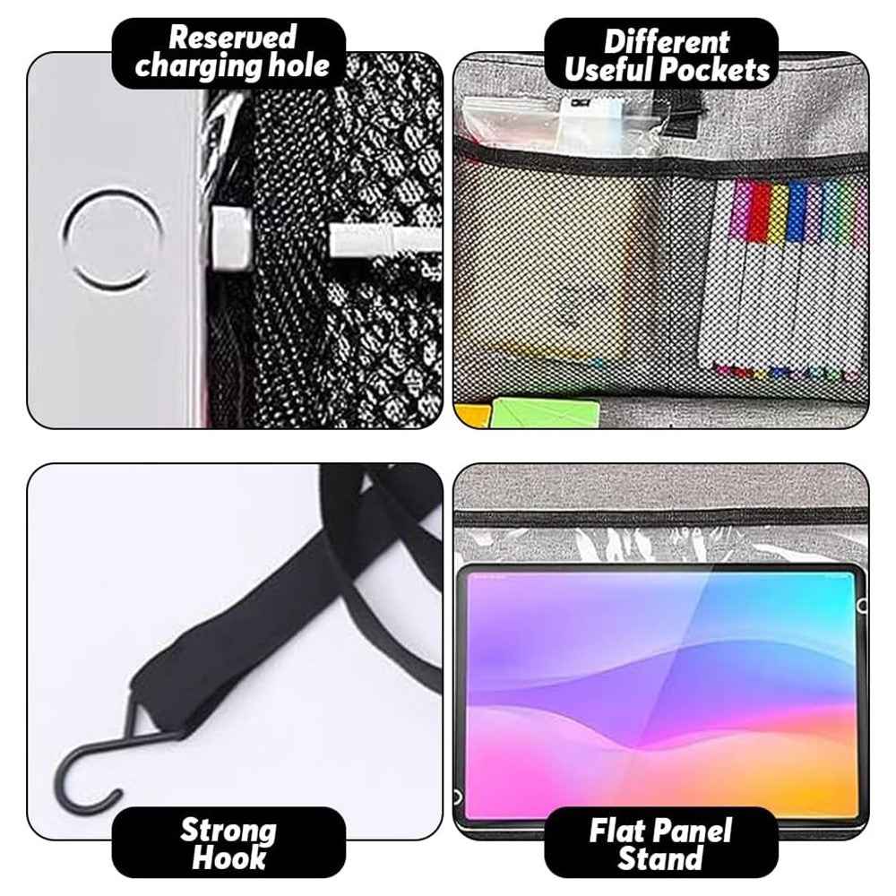 Car Seat Back Organizer with Transparent Pocket Oxford Fabric Storage Bag Multi-Pocket Hanging Pouch - Grey