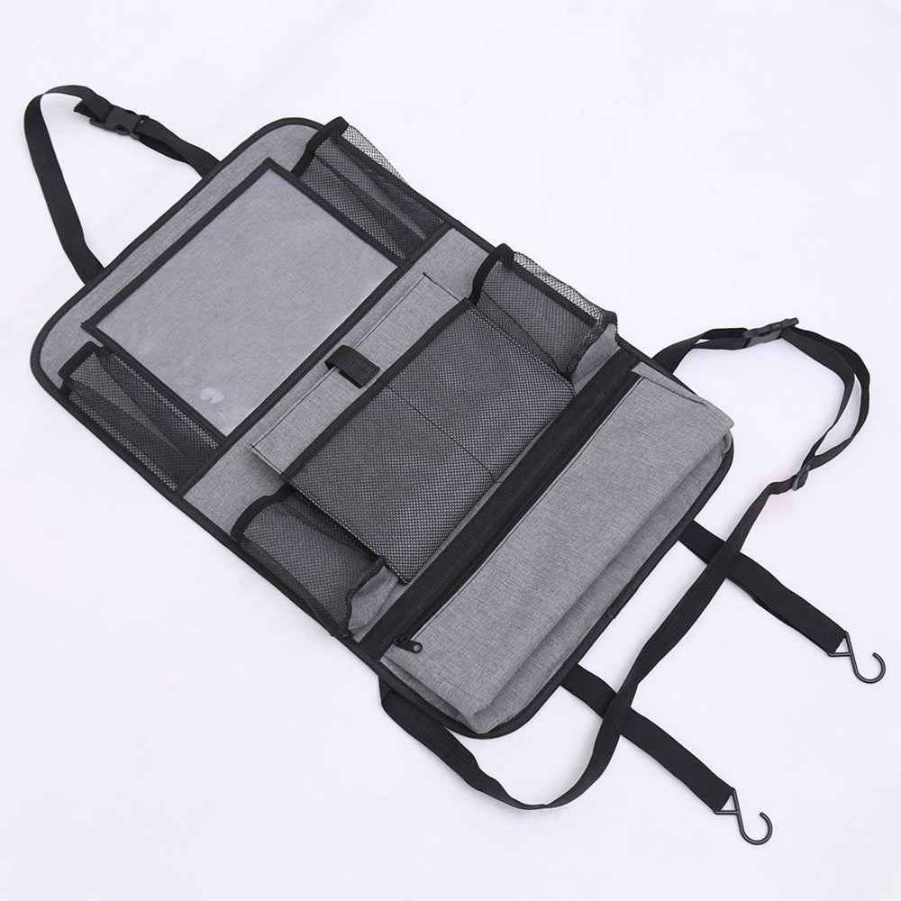 Car Seat Back Organizer with Transparent Pocket Oxford Fabric Storage Bag Multi-Pocket Hanging Pouch - Grey