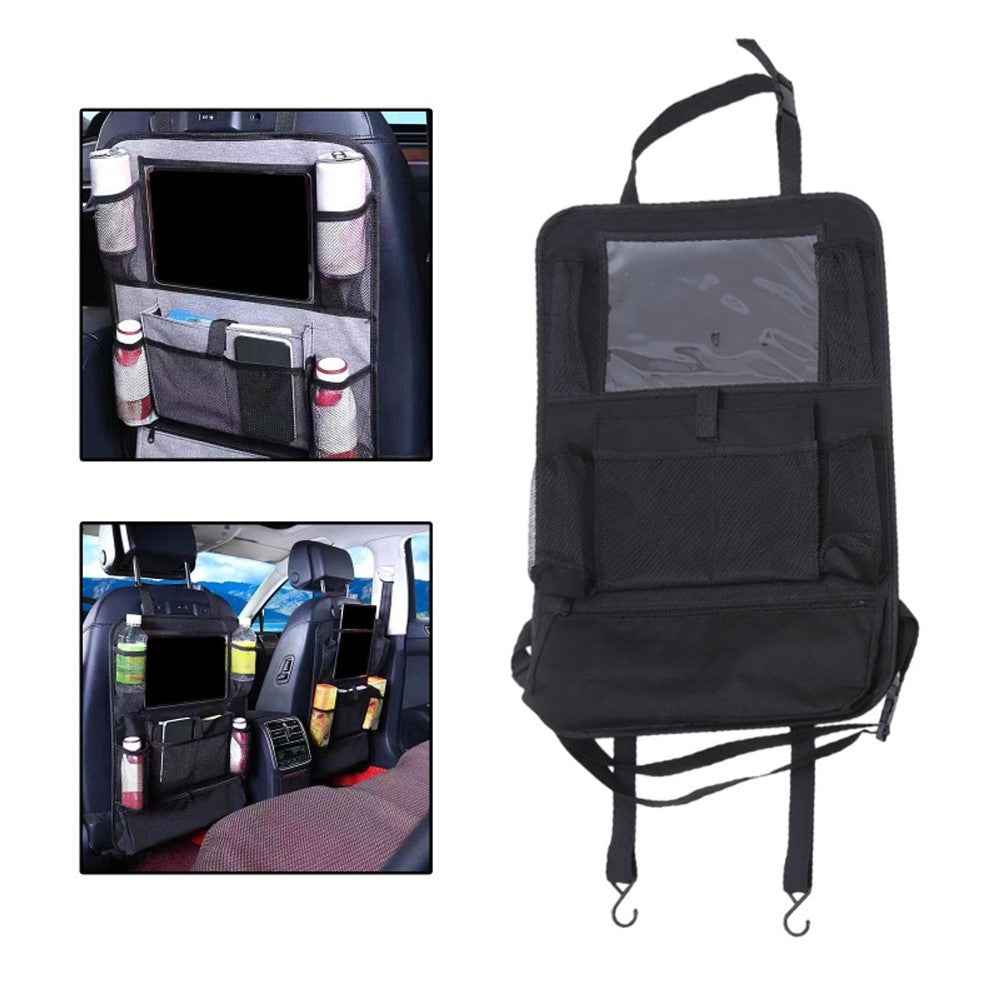 Car Seat Back Organizer with Transparent Pocket Oxford Fabric Storage Bag Multi-Pocket Hanging Pouch - Black