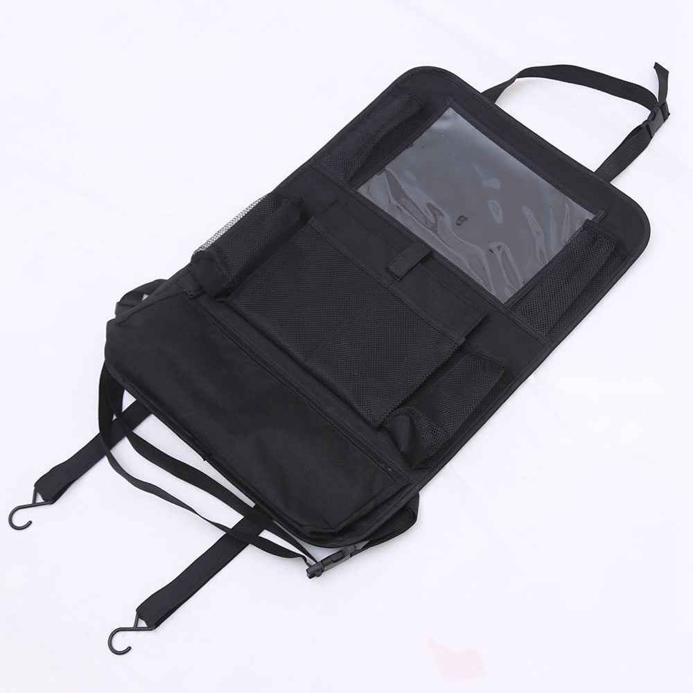 Car Seat Back Organizer with Transparent Pocket Oxford Fabric Storage Bag Multi-Pocket Hanging Pouch - Black