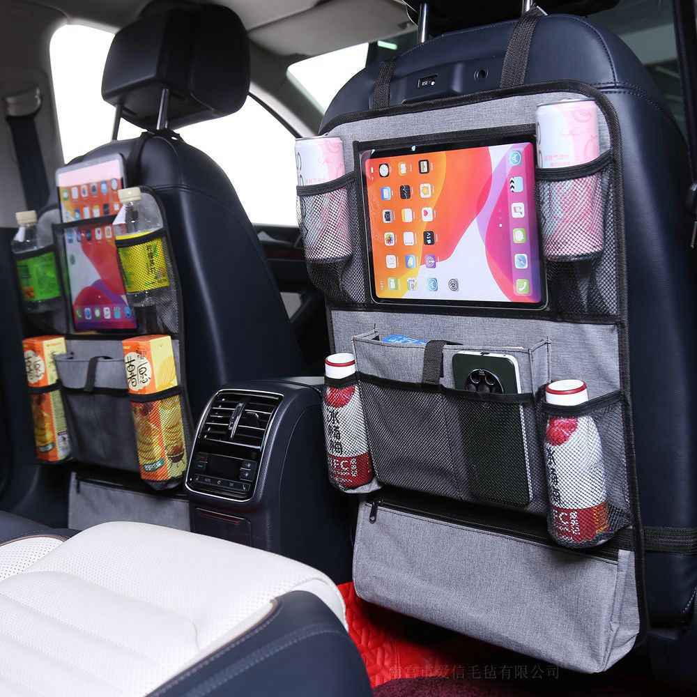 Car Seat Back Organizer with Transparent Pocket Oxford Fabric Storage Bag Multi-Pocket Hanging Pouch - Black