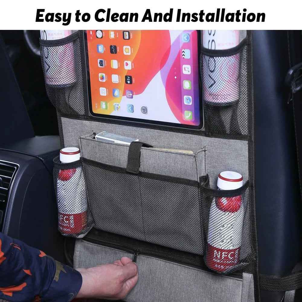 Car Seat Back Organizer with Transparent Pocket Oxford Fabric Storage Bag Multi-Pocket Hanging Pouch - Black