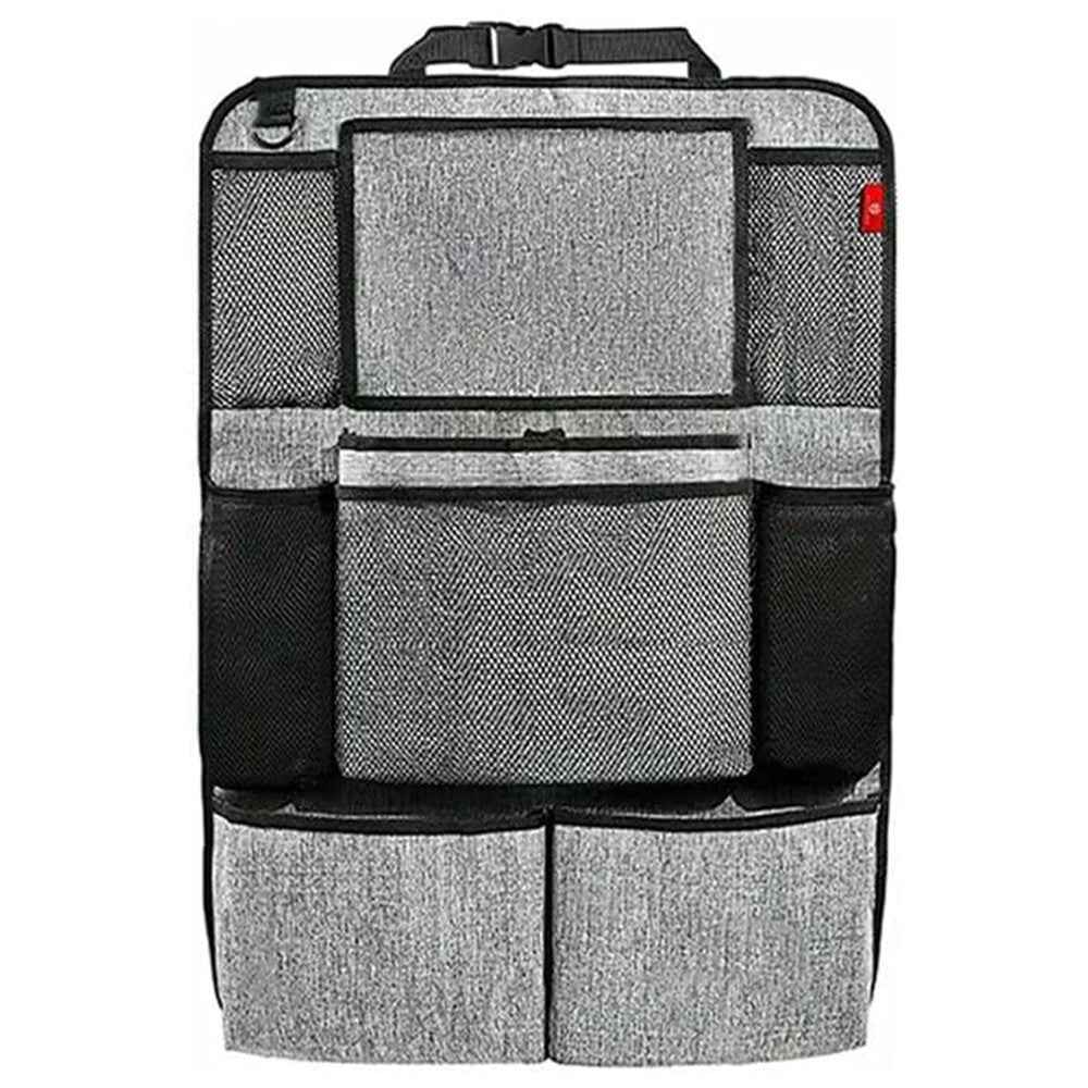 600D Oxford Fabric Car Seat Back Organizer with Tablet Holder Multi Pocket Storage Bag Kick Mat - Grey
