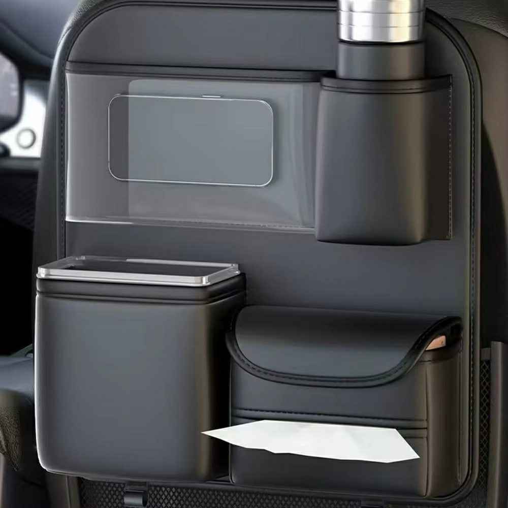 Car Seat Organizer Back Seat Storage Bag PU Leather Waterproof Multi-Pocket Hanging Pouch (Without Foldable Table)