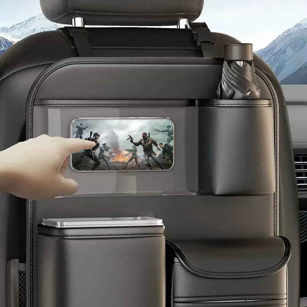 Car Seat Organizer Back Seat Storage Bag PU Leather Waterproof Multi-Pocket Hanging Pouch (Without Foldable Table)