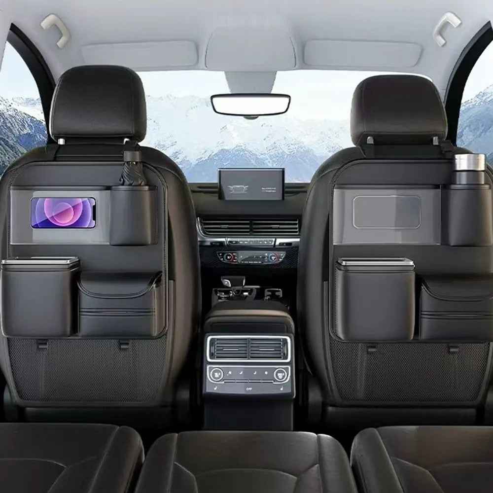 Car Seat Organizer Back Seat Storage Bag PU Leather Waterproof Multi-Pocket Hanging Pouch (Without Foldable Table)