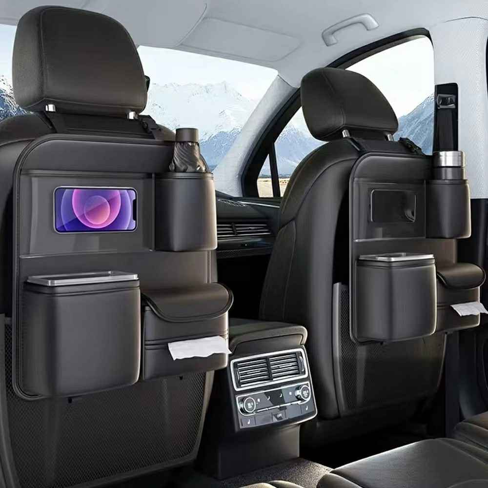 Car Seat Organizer Back Seat Storage Bag PU Leather Waterproof Multi-Pocket Hanging Pouch (Without Foldable Table)