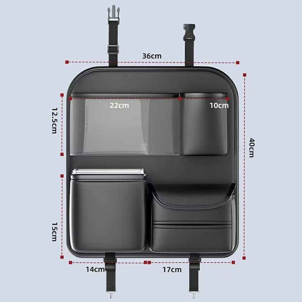 Car Seat Organizer Back Seat Storage Bag PU Leather Waterproof Multi-Pocket Hanging Pouch (Without Foldable Table)