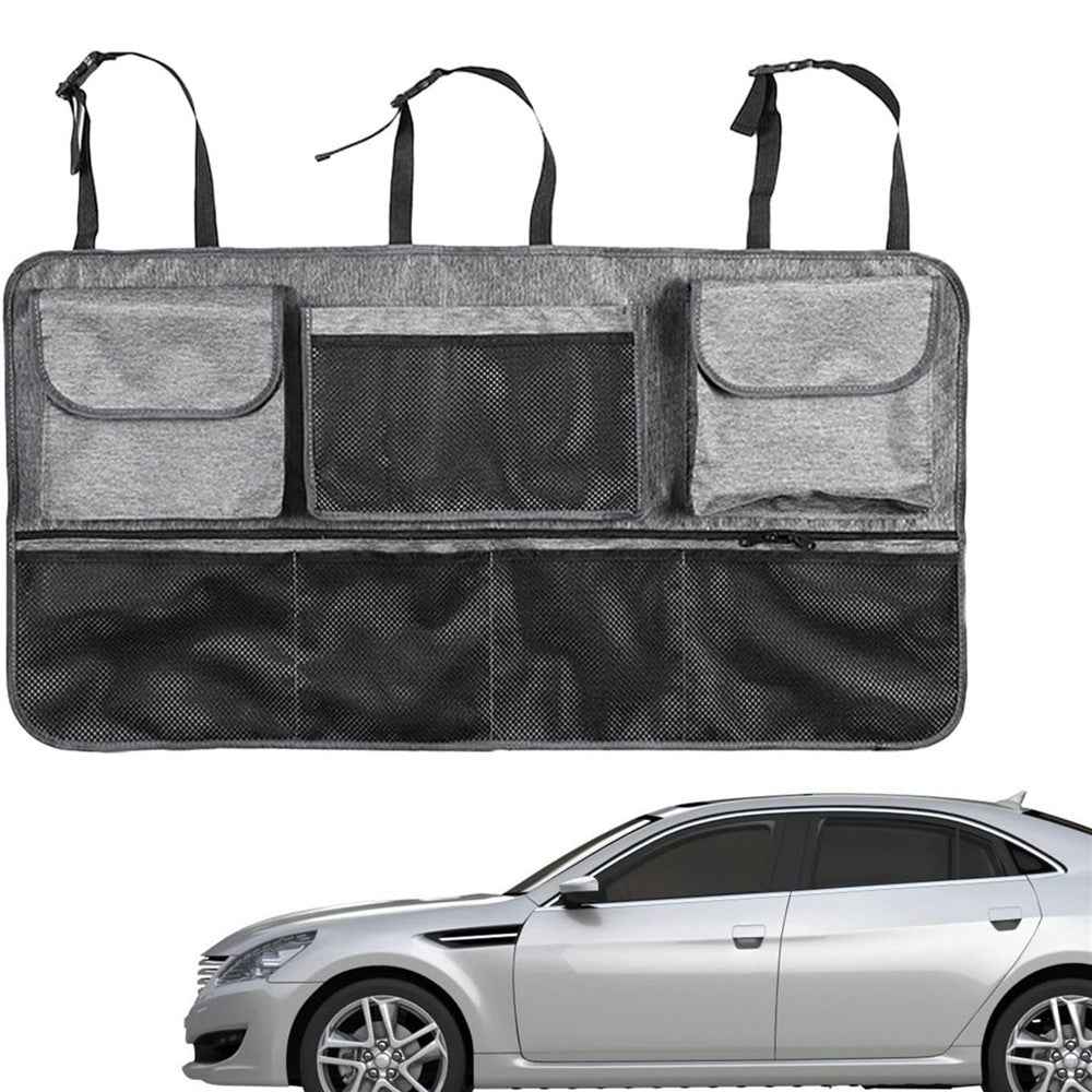Large Capacity Car Trunk Organizer Backseat Storage Bag Oxford Fabric Multi Pocket Hanging Pouch - Grey