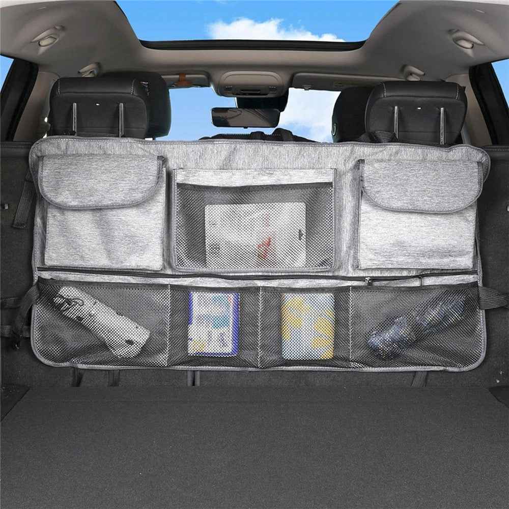 Large Capacity Car Trunk Organizer Backseat Storage Bag Oxford Fabric Multi Pocket Hanging Pouch - Grey