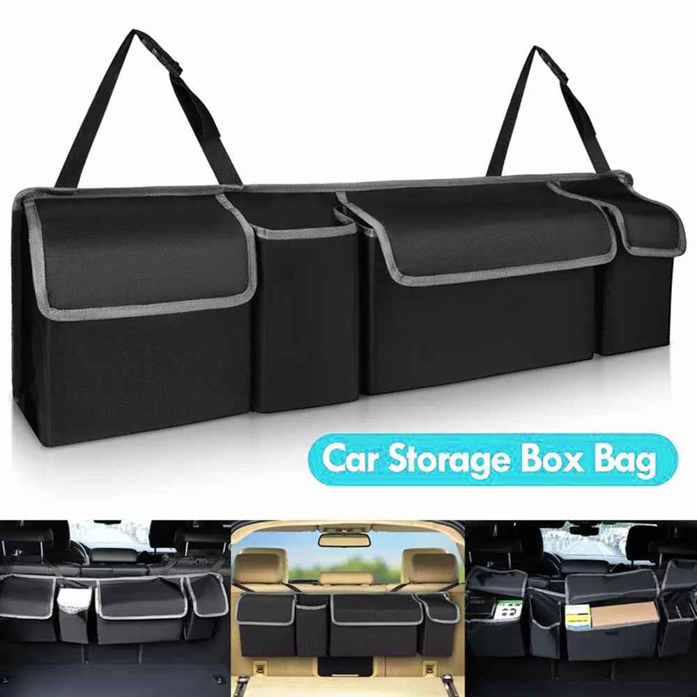 Universal Car Back Seat Hanging Multi-Pocket Storage Bag with Lid Oxford Cloth Trunk Organizer