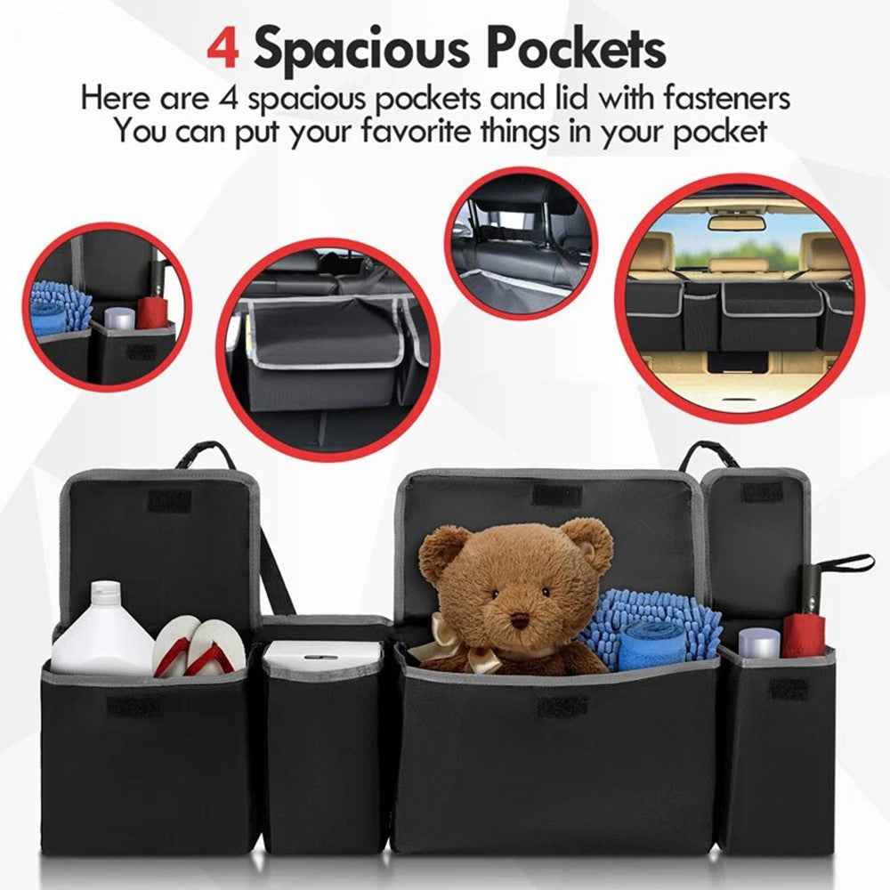 Universal Car Back Seat Hanging Multi-Pocket Storage Bag with Lid Oxford Cloth Trunk Organizer
