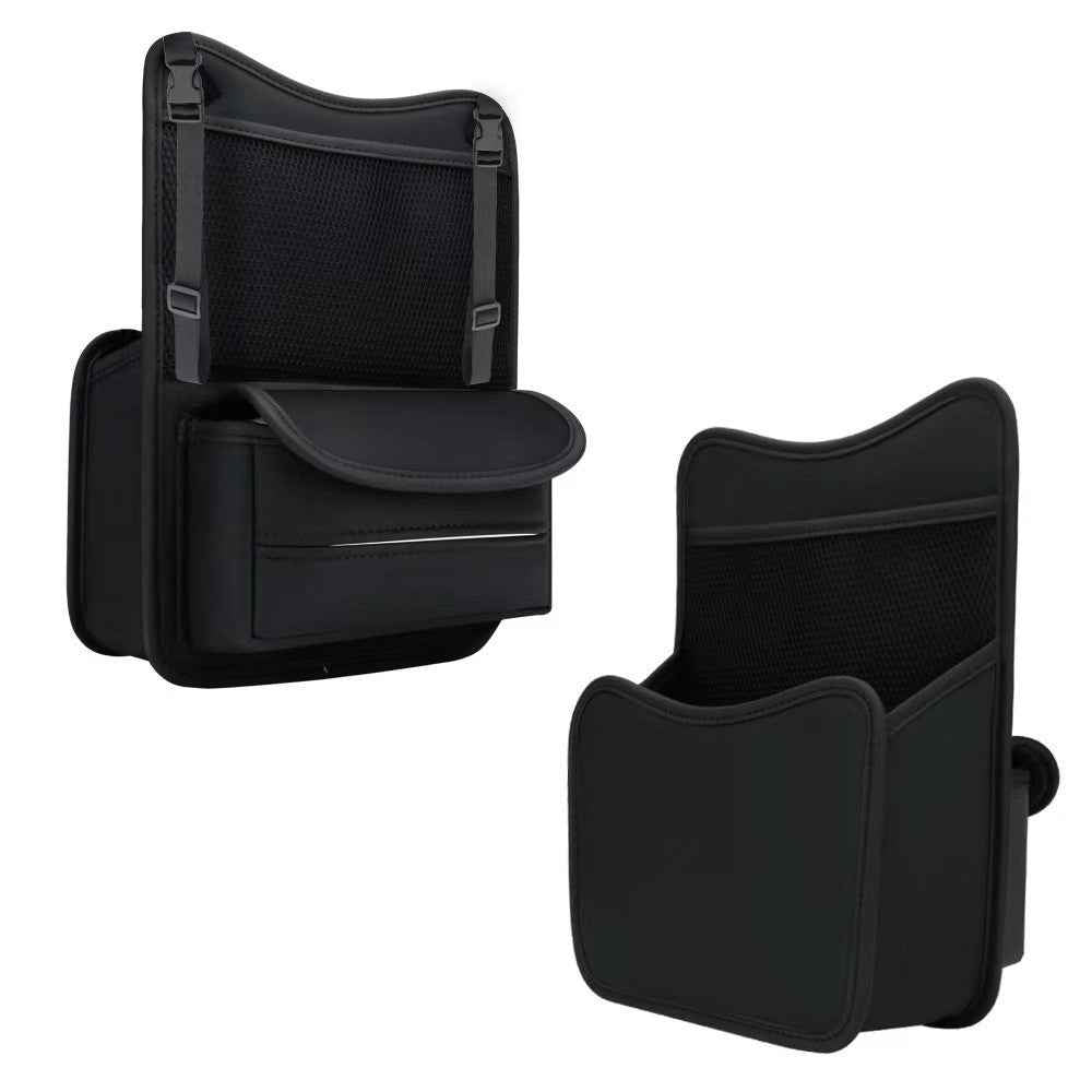 Universal Car Seat Back Organizer PU Leather Storage Bag Center Hanger Between Seats - Black