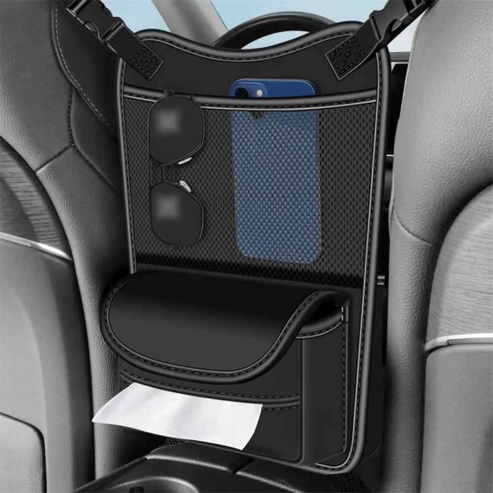 Universal Car Seat Back Organizer PU Leather Storage Bag Center Hanger Between Seats - Grey