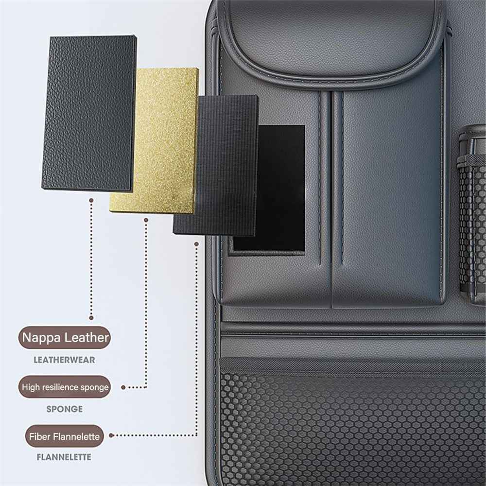 Car Seat Back Organizer Waterproof PU Leather Tissue Holder Multi-Pocket Storage Bag Kick Mat - Grey