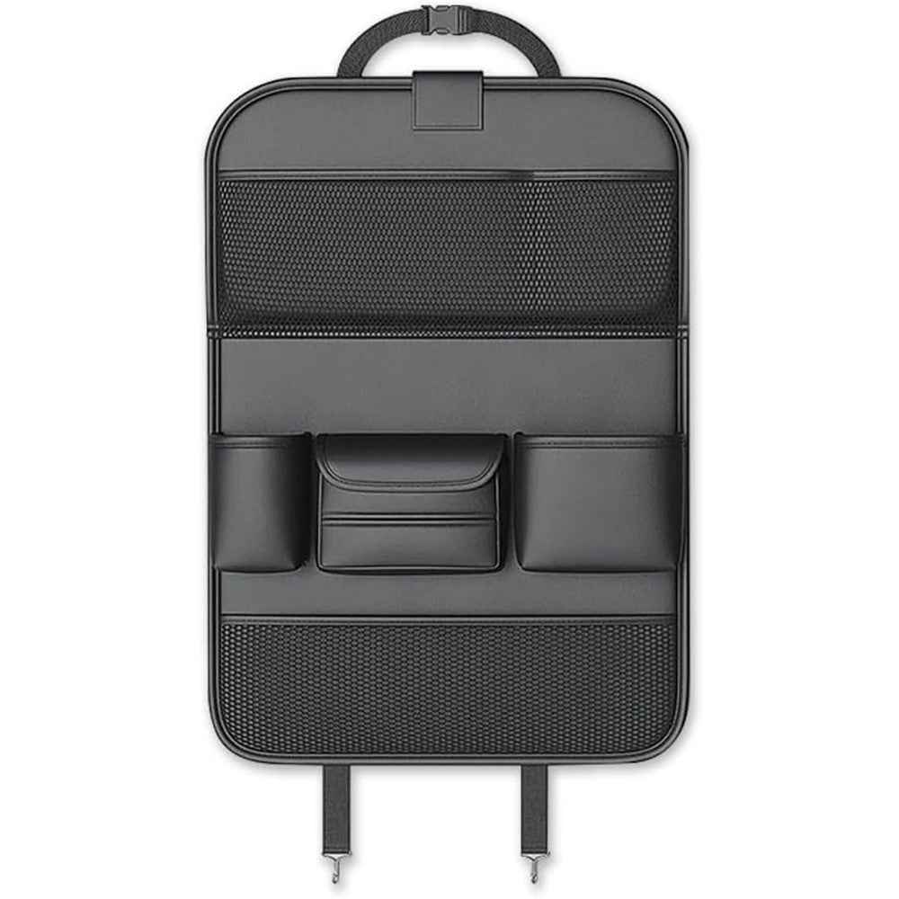 Nappa Texture PU Leather Car Backseat Storage Bag Multi Pocket Seat Organizer with Folding Tray - Grey