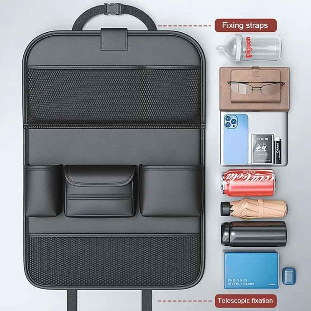 Nappa Texture PU Leather Car Backseat Storage Bag Multi Pocket Seat Organizer with Folding Tray - Grey