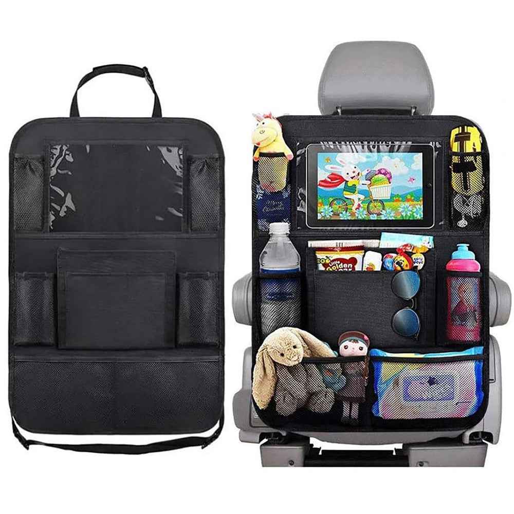 Car Seat Back Storage Bag Waterproof 600D Oxford Fabric Organizer Pouch with Transparent Pocket for iPad