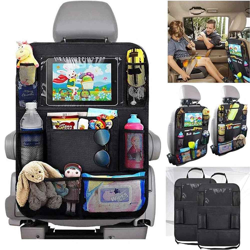 Car Seat Back Storage Bag Waterproof 600D Oxford Fabric Organizer Pouch with Transparent Pocket for iPad