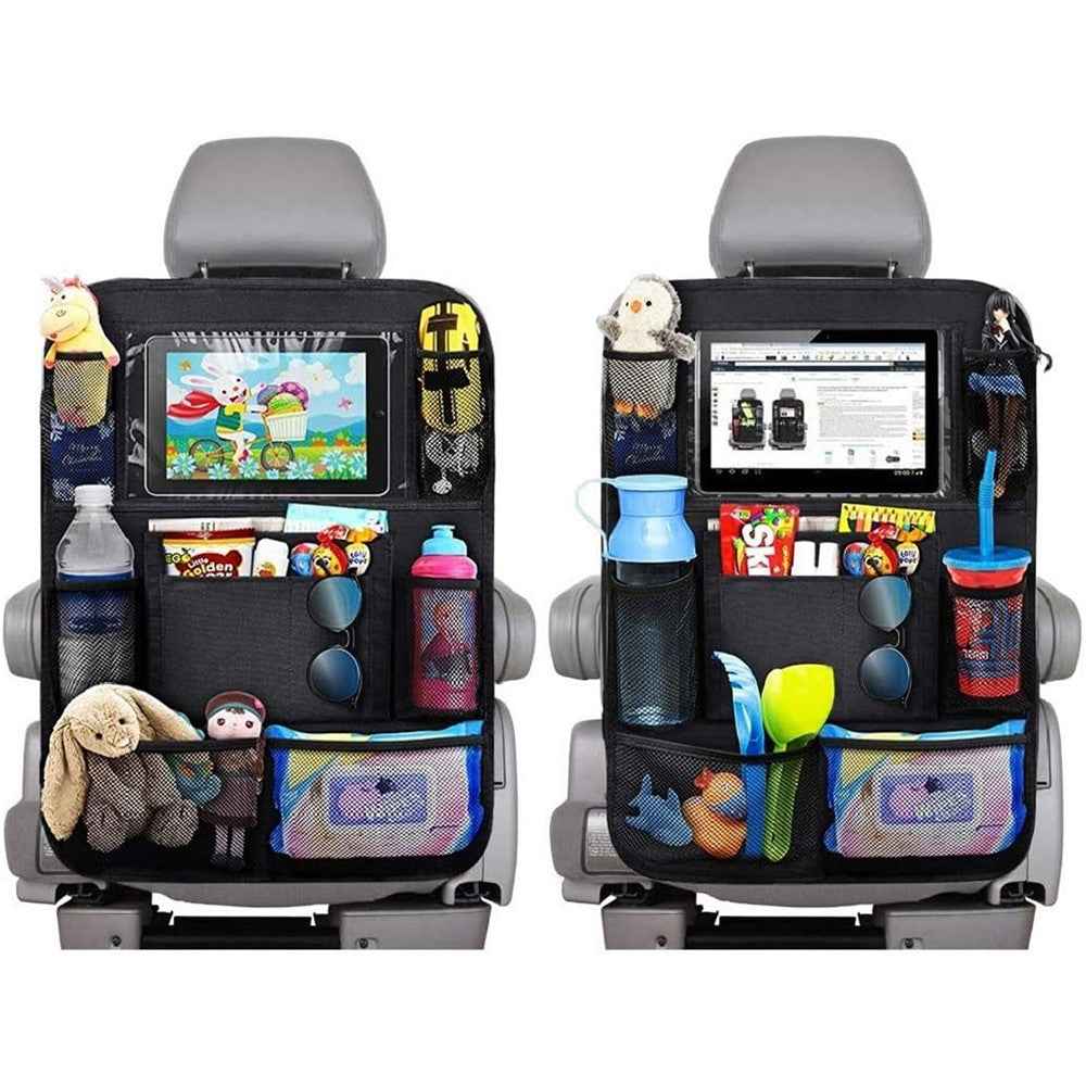 Car Seat Back Storage Bag Waterproof 600D Oxford Fabric Organizer Pouch with Transparent Pocket for iPad