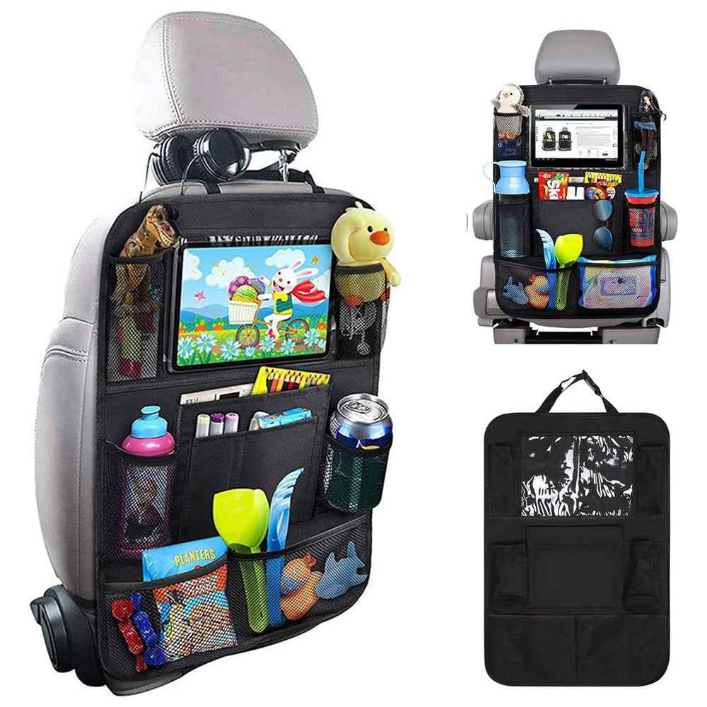 Car Seat Back Storage Bag Waterproof 600D Oxford Fabric Organizer Pouch with Transparent Pocket for iPad