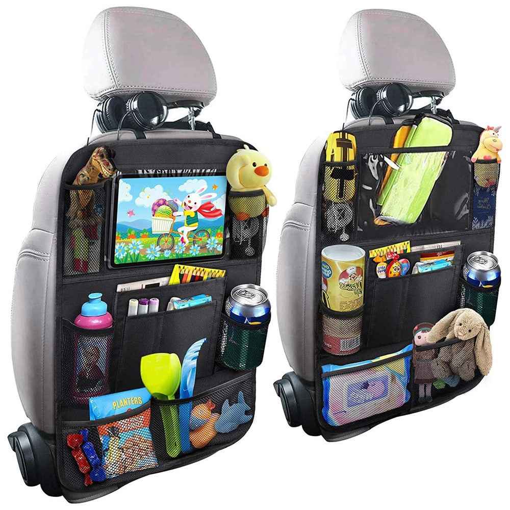Car Seat Back Storage Bag Waterproof 600D Oxford Fabric Organizer Pouch with Transparent Pocket for iPad