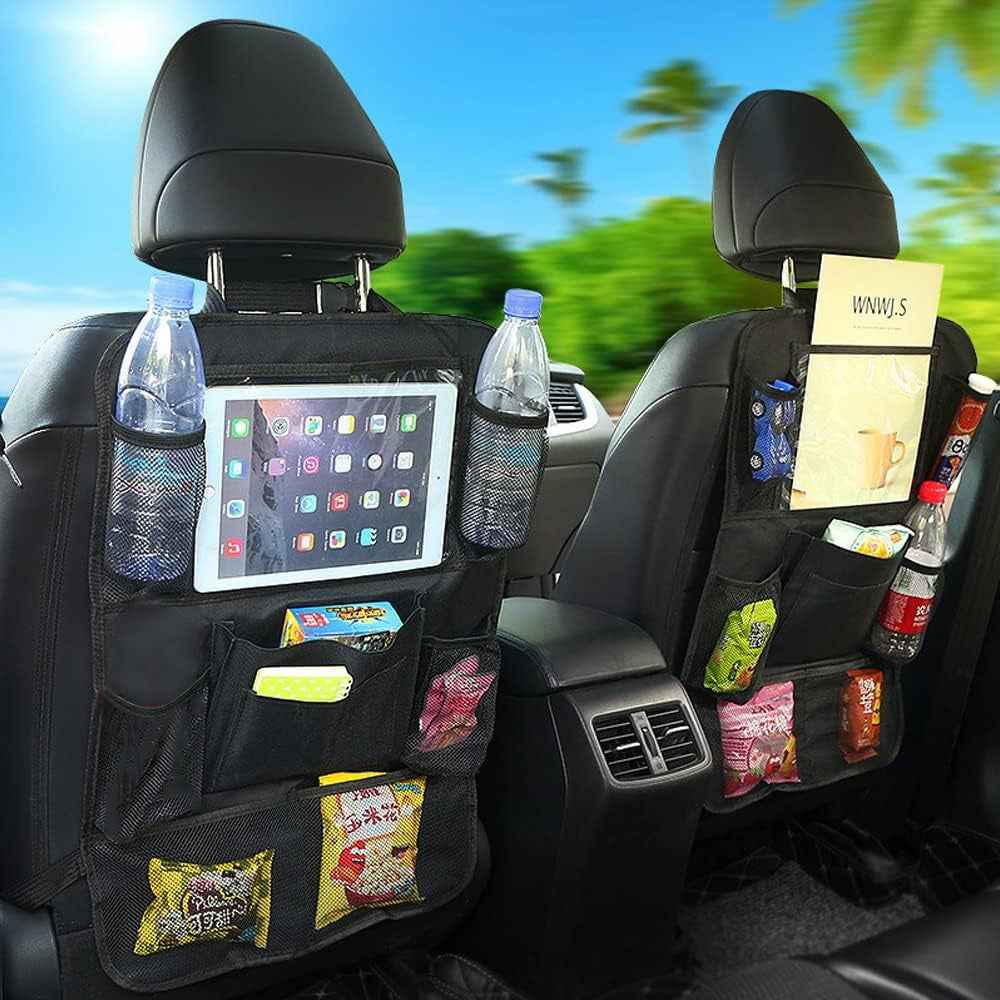 Car Seat Back Storage Bag Waterproof 600D Oxford Fabric Organizer Pouch with Transparent Pocket for iPad