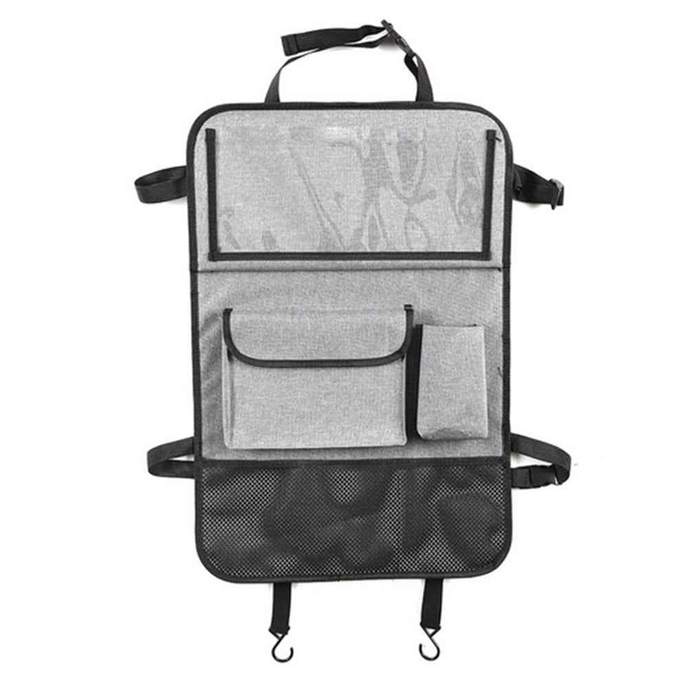 Universal Car Seat Back Organizer Oxford Fabric Multi-Pocket Storage Bag with Folding Tray - Grey