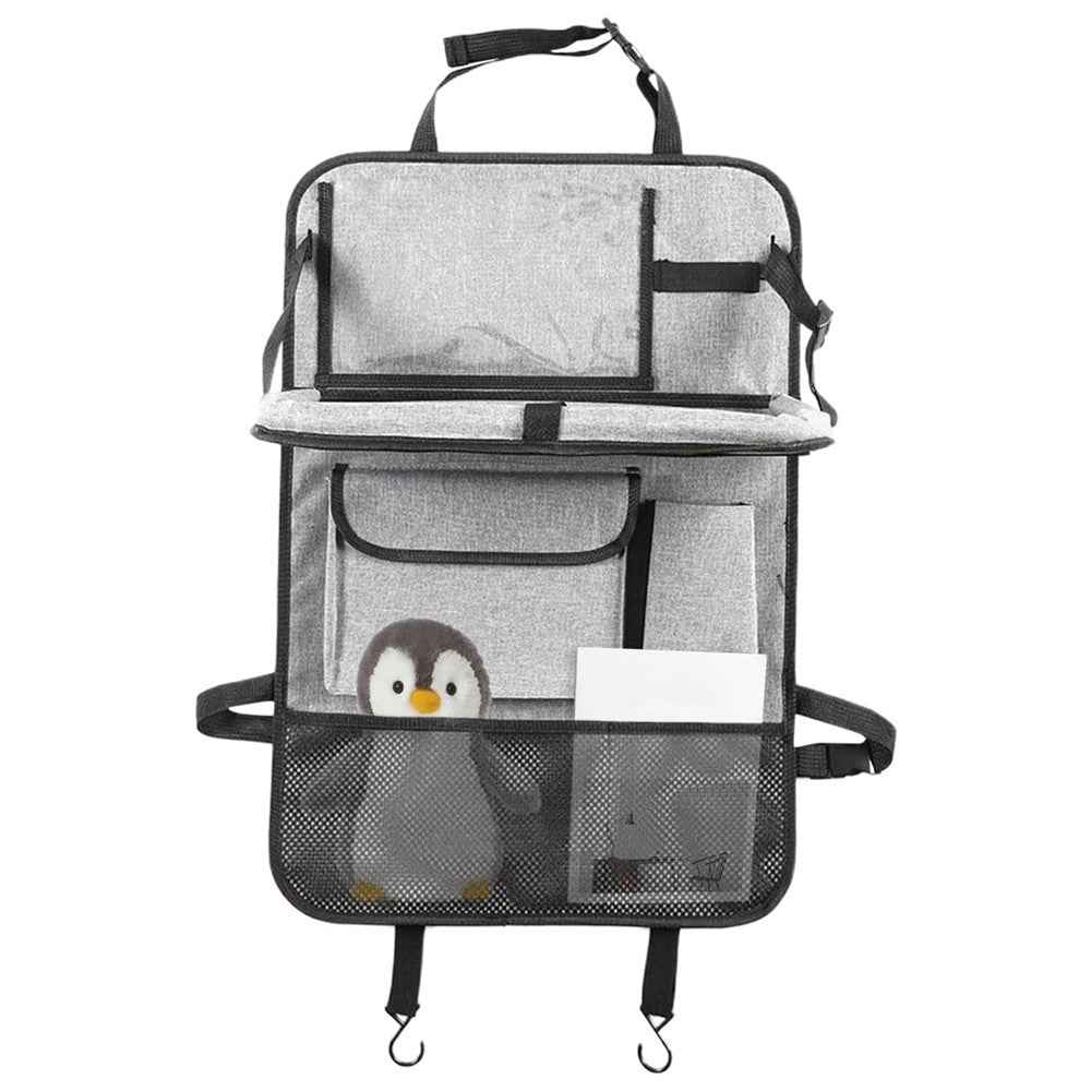 Universal Car Seat Back Organizer Oxford Fabric Multi-Pocket Storage Bag with Folding Tray - Grey