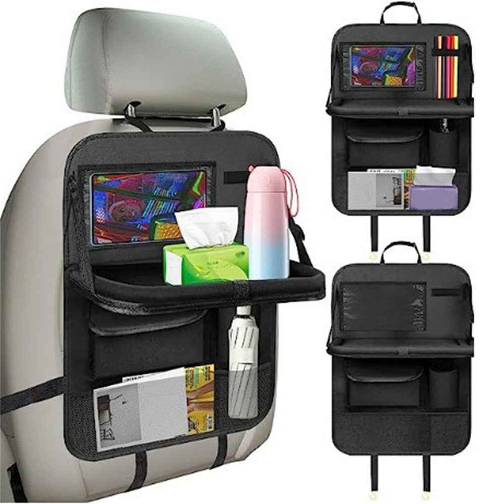 Universal Car Seat Back Organizer Oxford Fabric Multi-Pocket Storage Bag with Folding Tray - Grey