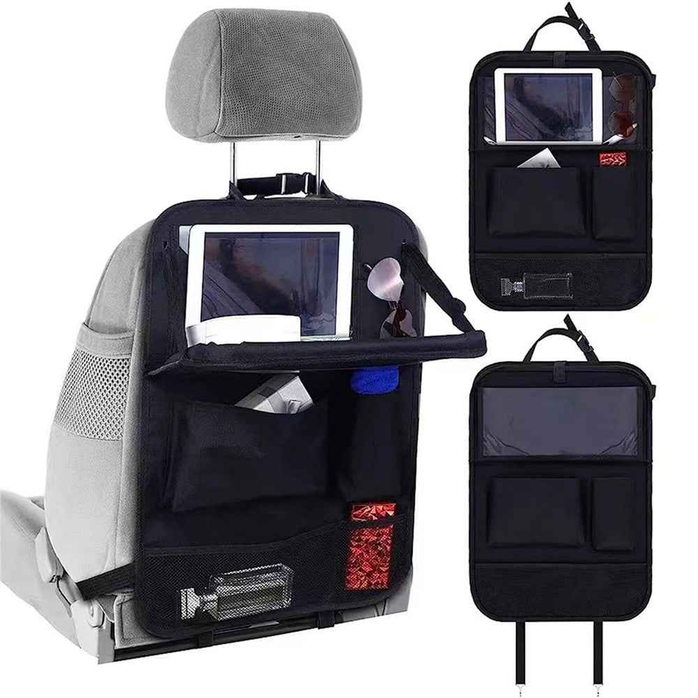 Universal Car Seat Back Organizer Oxford Fabric Multi-Pocket Storage Bag with Folding Tray - Grey