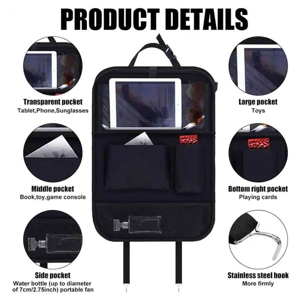 Universal Car Seat Back Organizer Oxford Fabric Multi-Pocket Storage Bag with Folding Tray - Grey