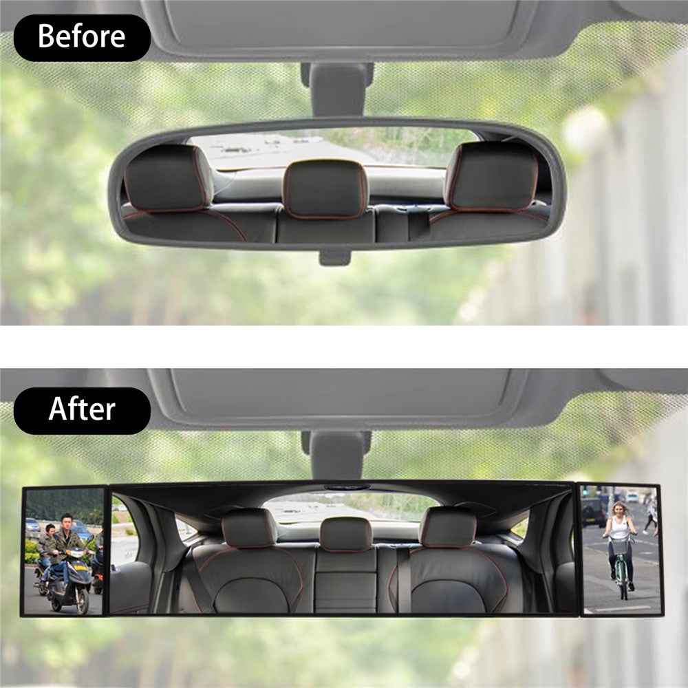 SD-2411 High Definition Glass Universal Tri-Fold Car Rearview Mirror Wide Angle Curved Mirror