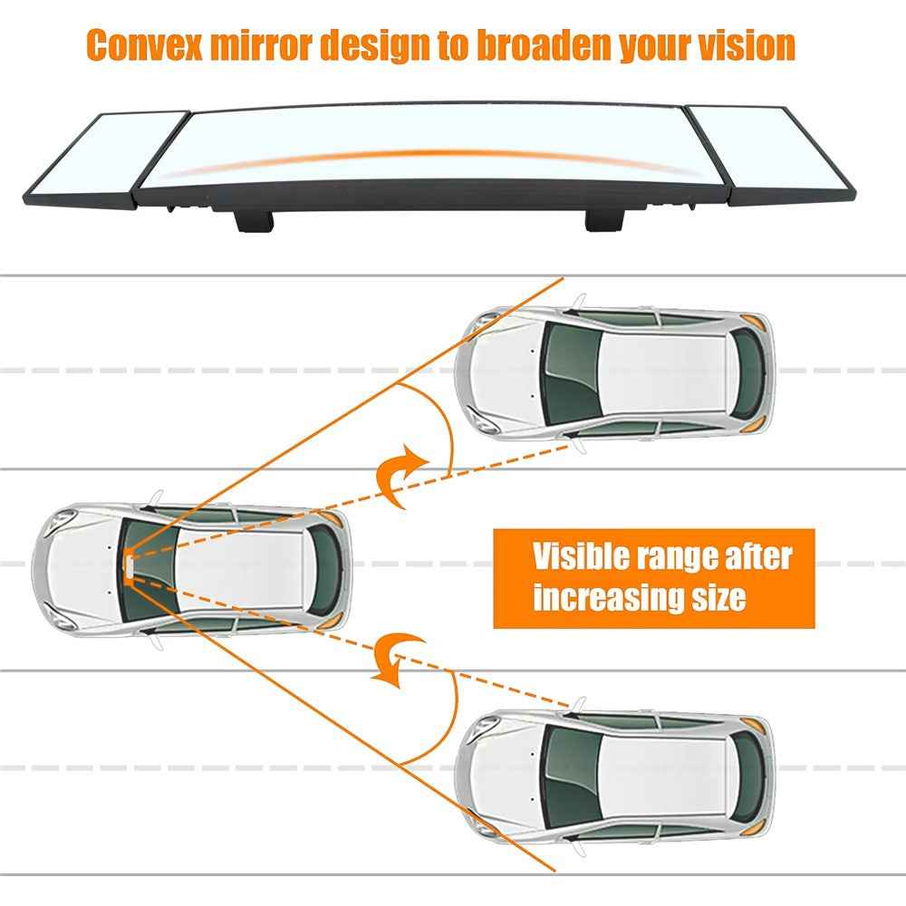 SD-2411 High Definition Glass Universal Tri-Fold Car Rearview Mirror Wide Angle Curved Mirror
