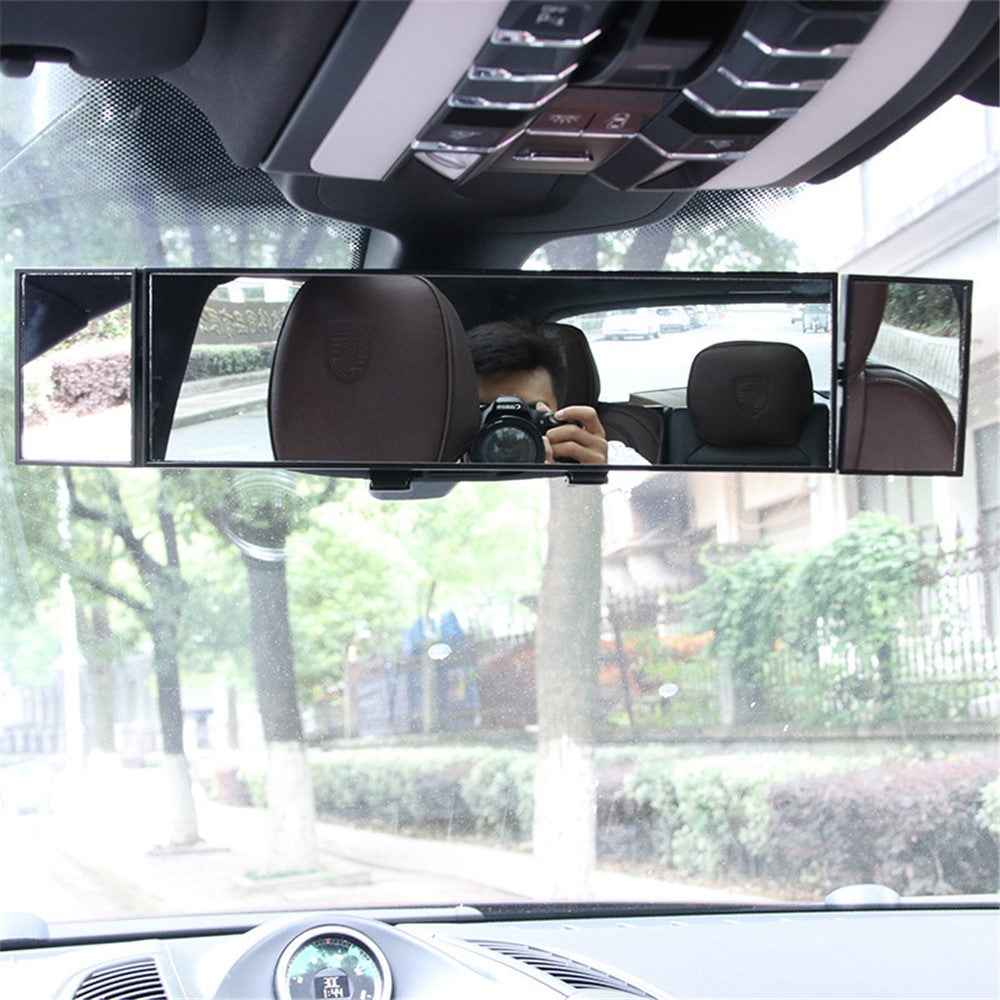 SD-2411 High Definition Glass Universal Tri-Fold Car Rearview Mirror Wide Angle Curved Mirror