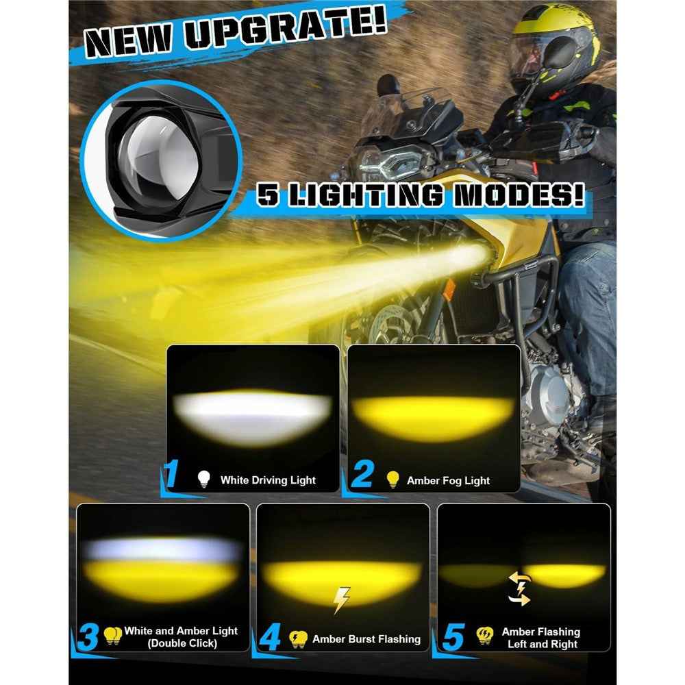 DC 12V-65V Motorcycle Headlight IP68 Waterproof 20W 6000lm High Low Beam LED Fog Light