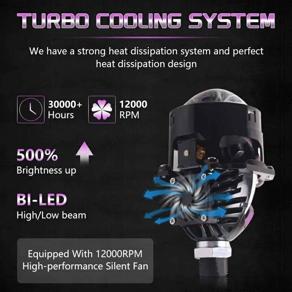 2.5 Inch Dual LED Laser Projection Headlight 6500K Waterproof 12V 50W High Low Beam Car Fog Lamp