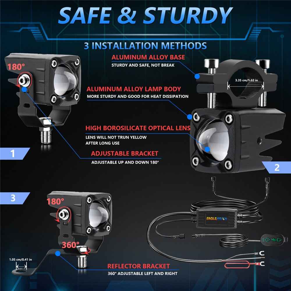 M1 Plus 2Pcs Motorcycle LED Spotlight Strobe Light for Motorcycle Electric Bike Devil Eye Headlight