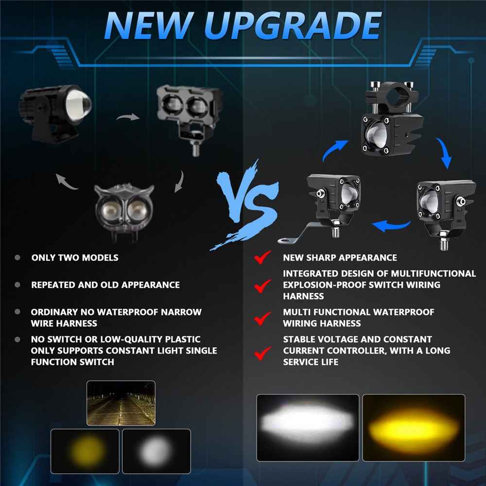 M1 Plus 2Pcs Motorcycle LED Spotlight Strobe Light for Motorcycle Electric Bike Devil Eye Headlight