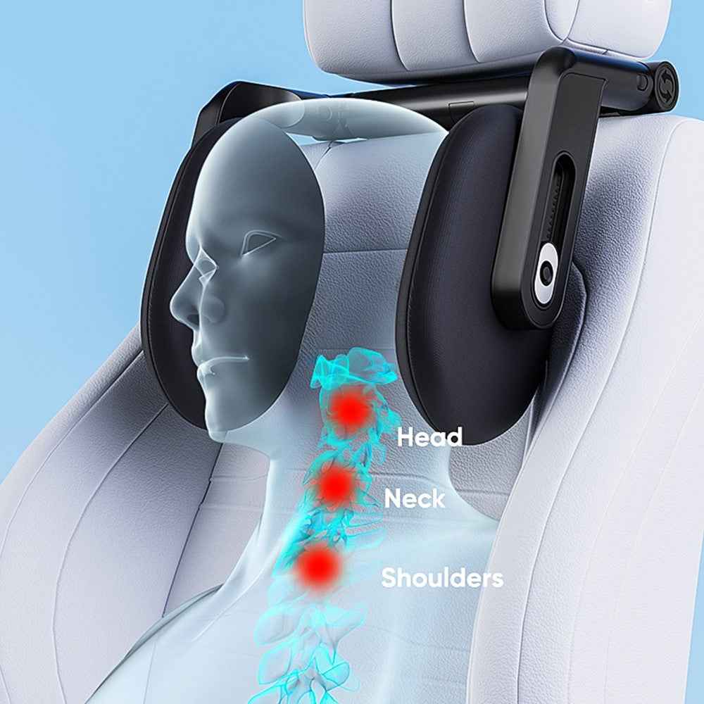 Car Seat Headrest Memory Foam Pillow Side Sleeping Adjustable Head Cushion with Dual Hook - Black