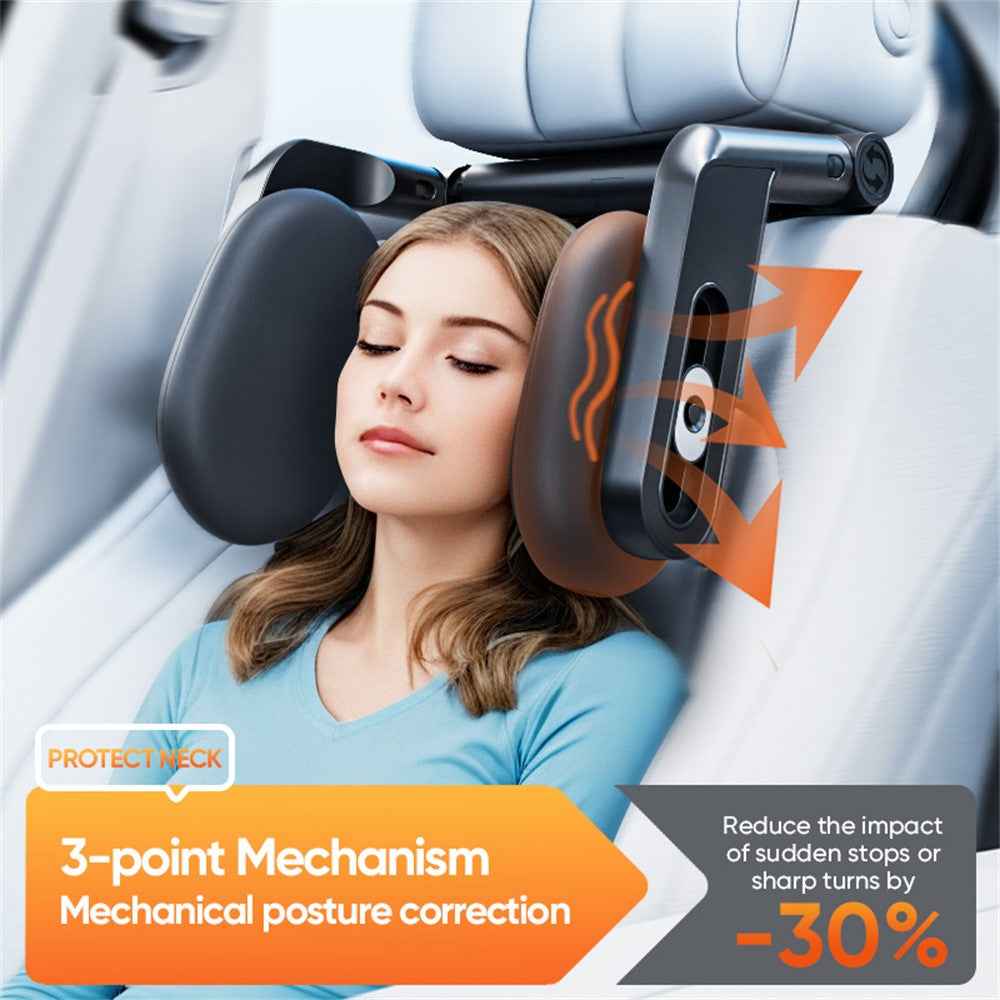 Car Seat Headrest Memory Foam Pillow Side Sleeping Adjustable Head Cushion with Dual Hook - Black